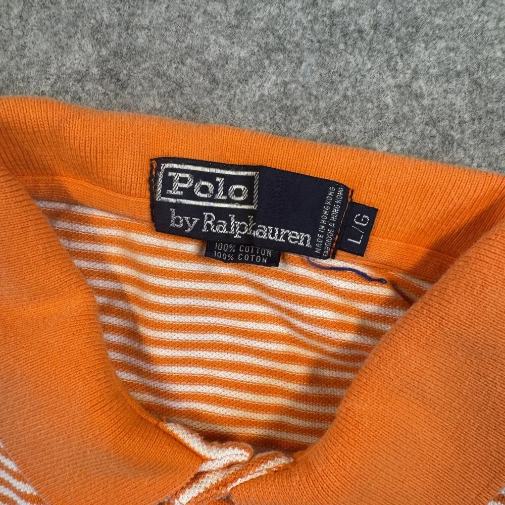 Polo Ralph Lauren Striped Polo Shirt Large Orange White 100% Cotton Short Sleeve